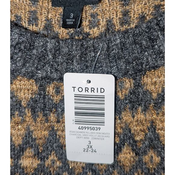 Torrid Vegan Cashmere Lurex Crew Neck Sweater Charcoal Gray sz 3 - Picture 5 of 8